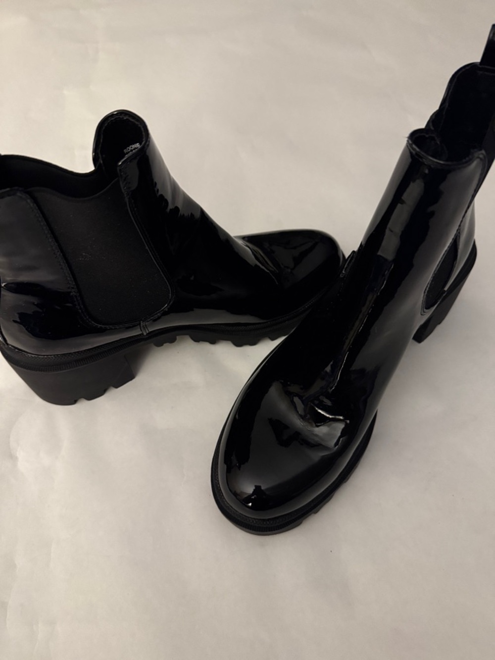JustFab Black Patent Chelsea Lug Ankle Boots - Picture 5 of 9